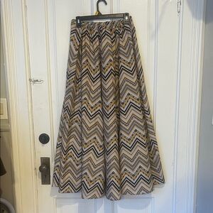 Elegant Chevron A-Line Skirt in Black, Cream, and Tan